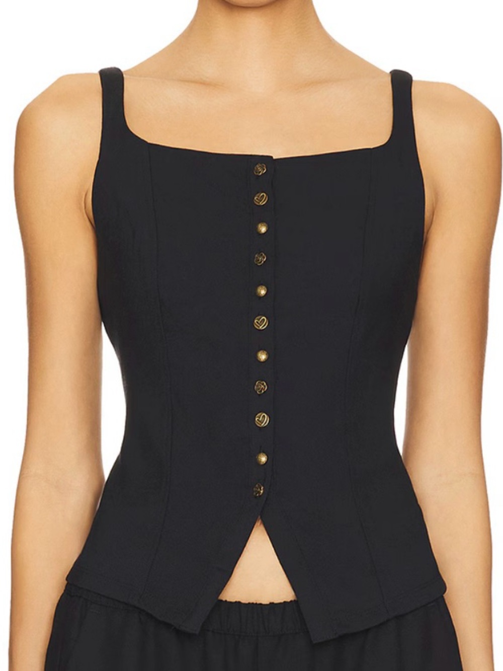 LIKE NEW! Free People Black Button-Front Square Neck Tank